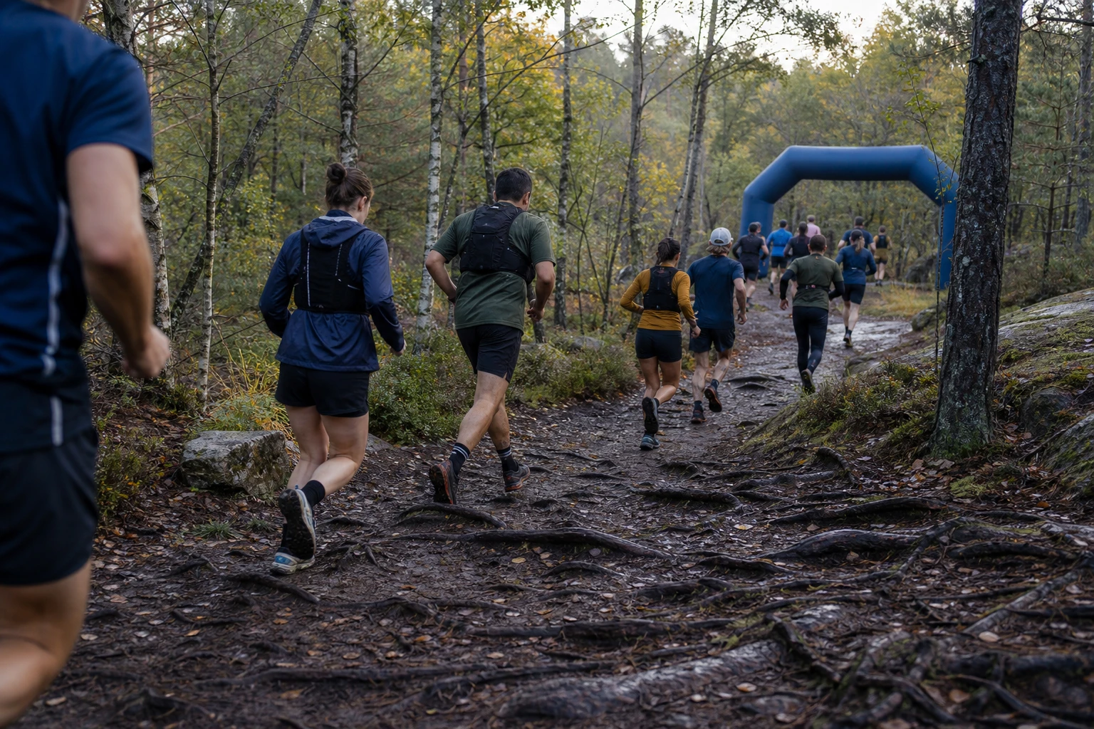 Löpare på en stig genom öppen hedmark