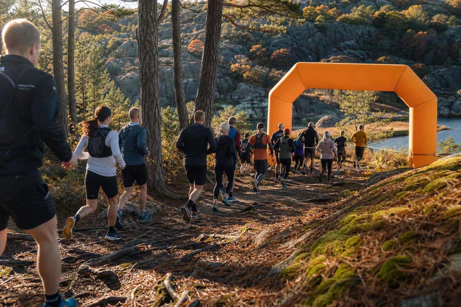 Löpare på en stig genom öppen hedmark