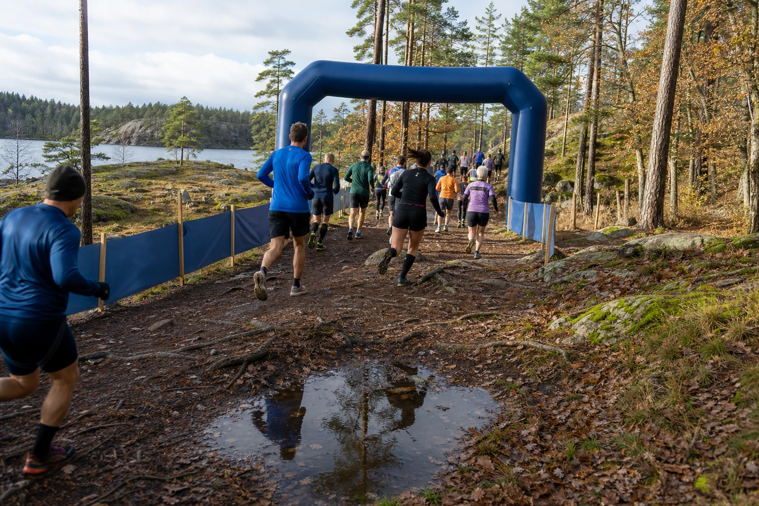 Löpare på en stig genom öppen hedmark