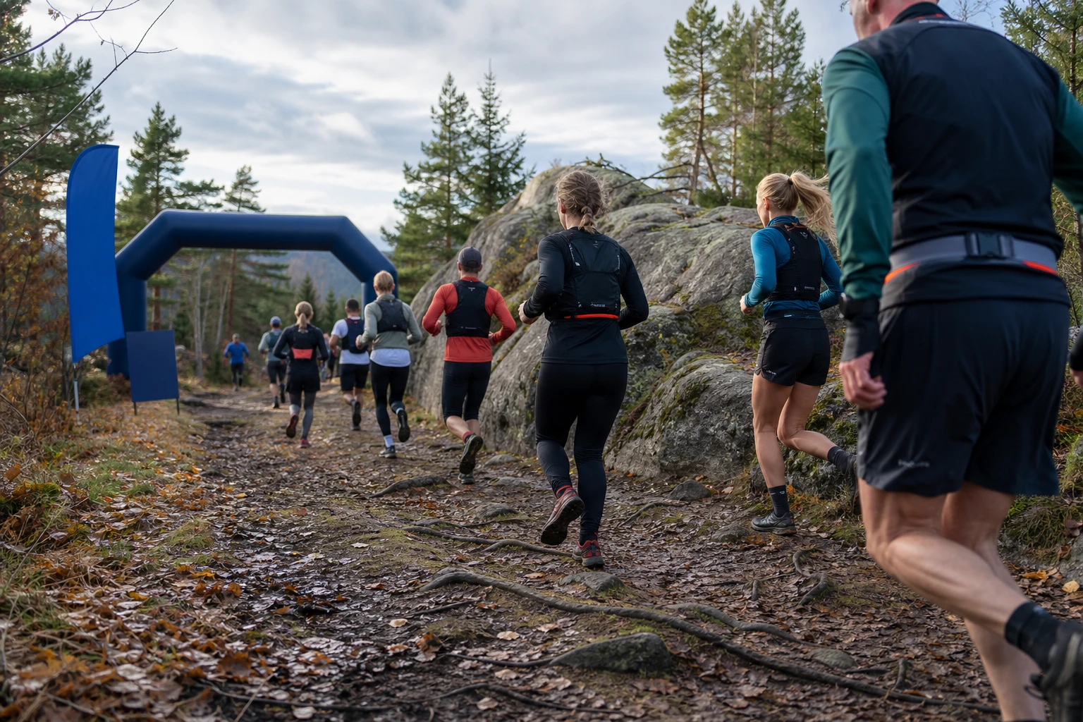 Löpare på en stig genom öppen hedmark