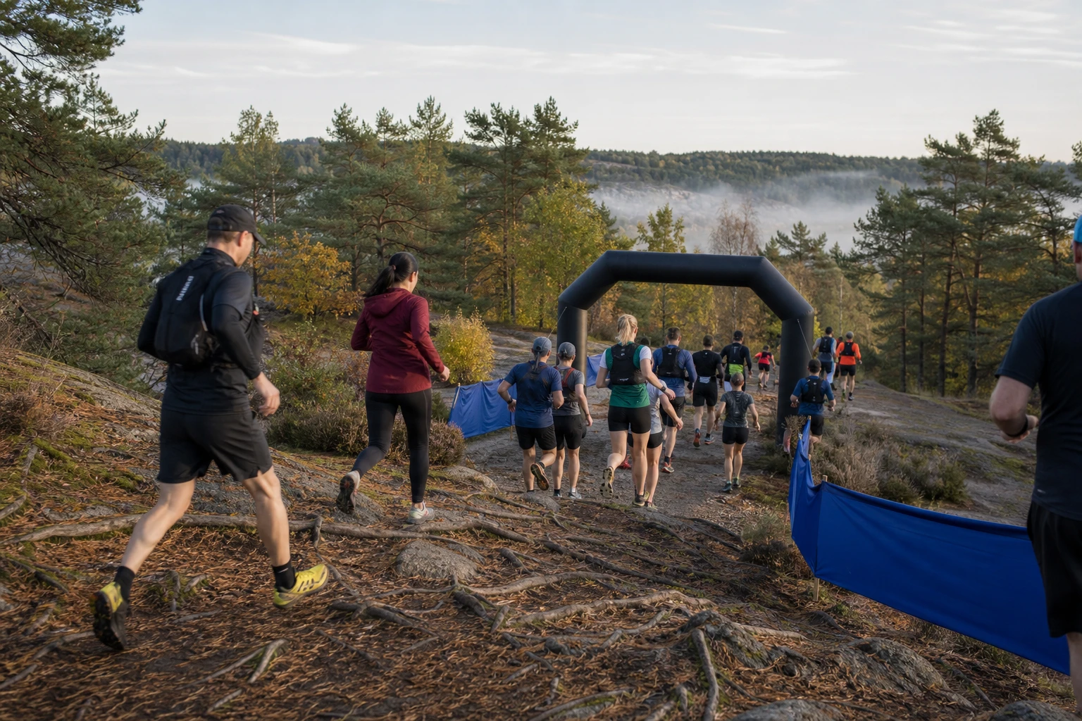 Löpare på en stig genom öppen hedmark