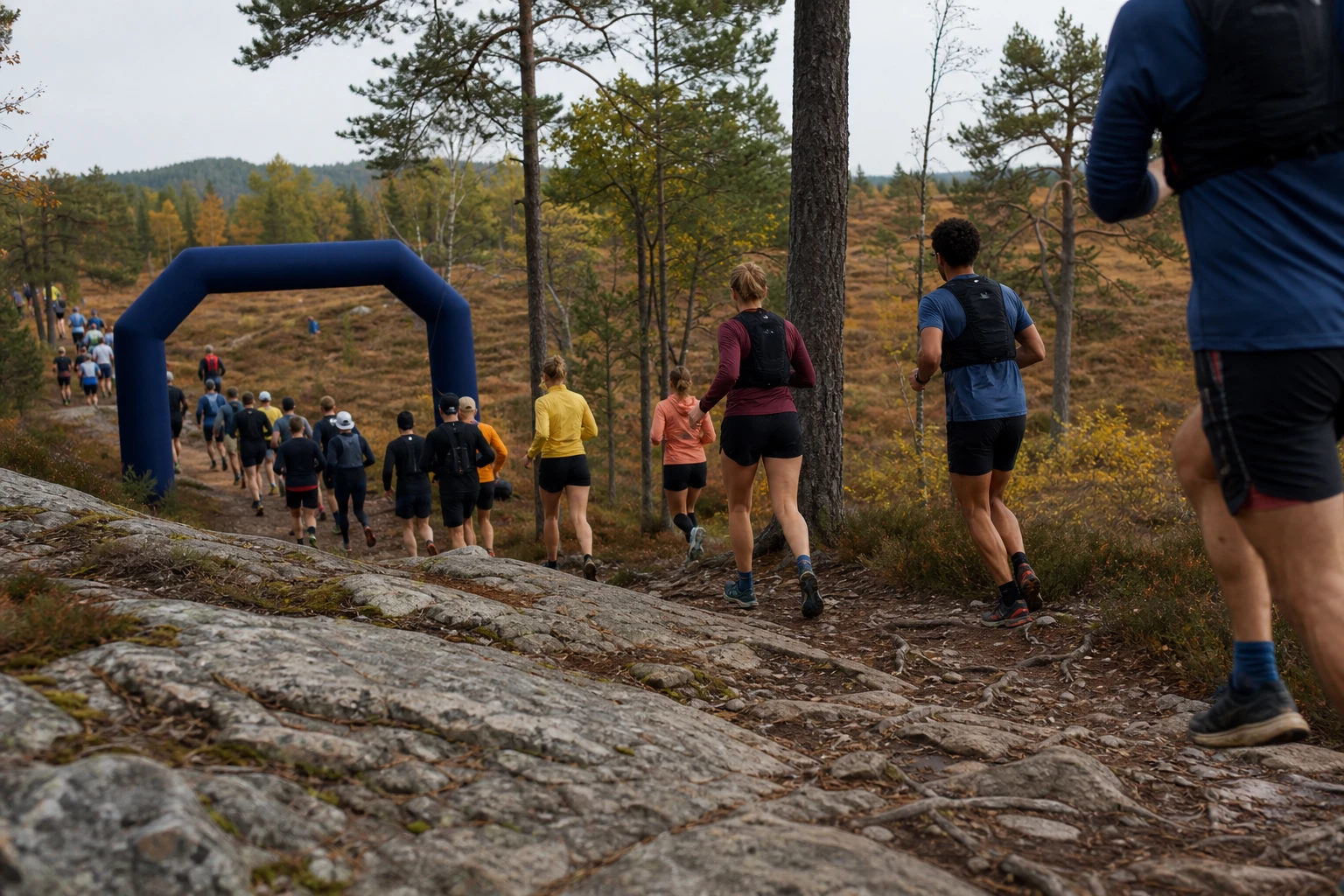 Terränglöpare längs en klippig kustled