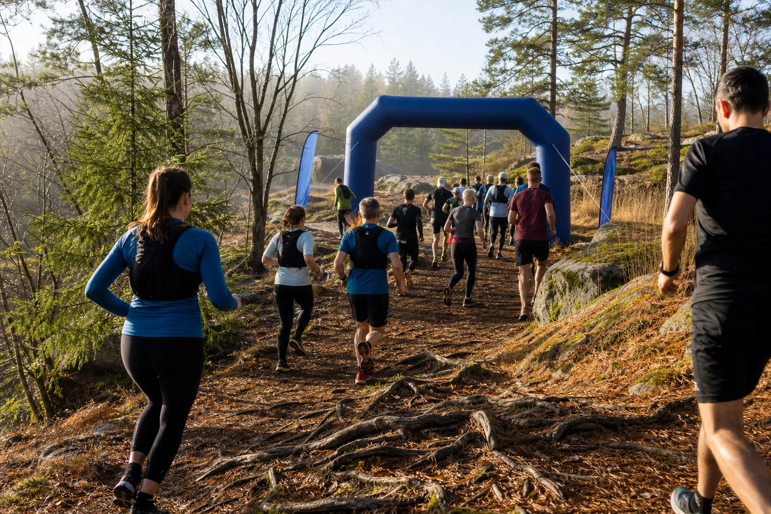 Löpare på en stig genom öppen hedmark