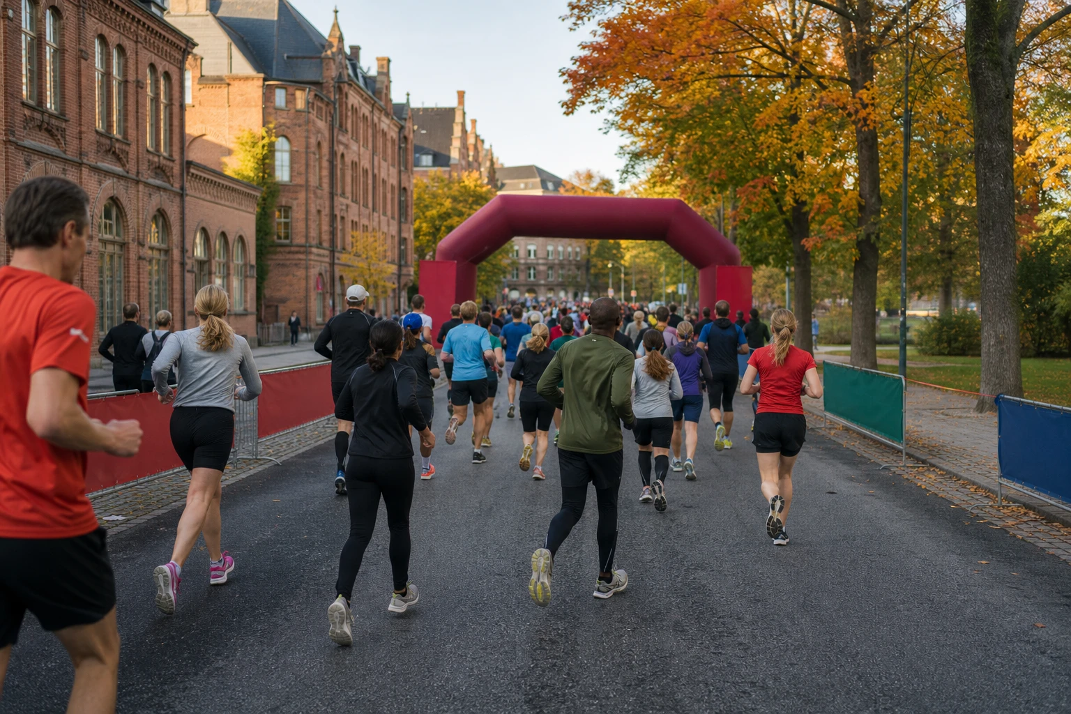 Löpare med startnummer på en avspärrad stadsgata