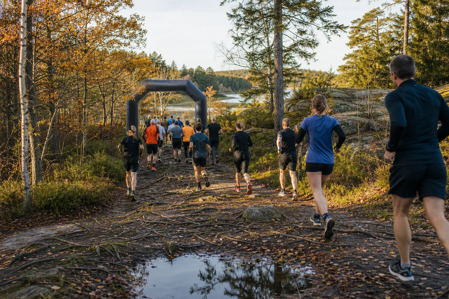 Löpare på en stig genom öppen hedmark