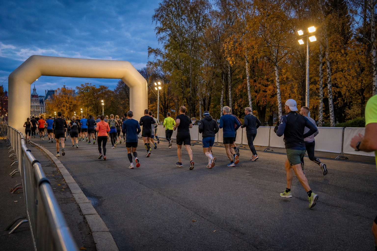Löpare på väg mot en målportal av tyg