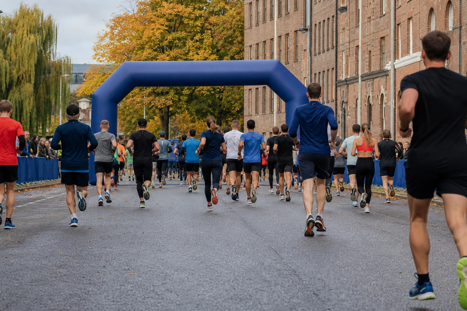 Löpare på väg mot en målportal av tyg