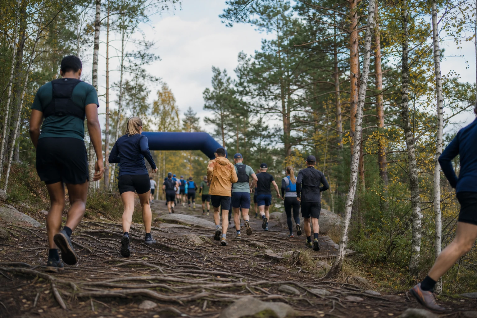 Löpare på en stig genom öppen hedmark