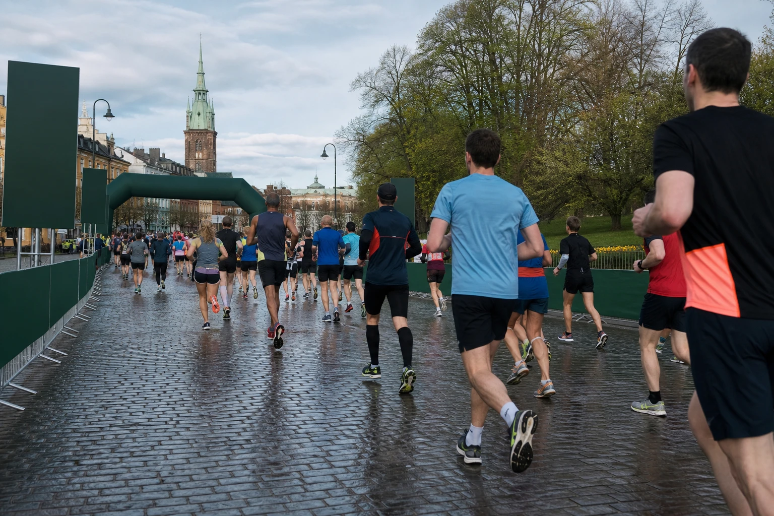 Löpare på väg mot en målportal av tyg